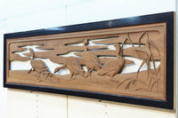 鴈(ガン)が戯れたり飛び立っていく姿を描いた仄々とした彫刻欄間 EZ2838ab 在庫2枚一組