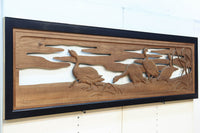 鴈(ガン)が戯れたり飛び立っていく姿を描いた仄々とした彫刻欄間 EZ2838ab 在庫2枚一組