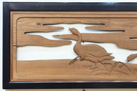 鴈(ガン)が戯れたり飛び立っていく姿を描いた仄々とした彫刻欄間 EZ2838ab 在庫2枚一組