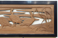鴈(ガン)が戯れたり飛び立っていく姿を描いた仄々とした彫刻欄間 EZ2838ab 在庫2枚一組