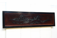 幅2125ミリ!!鯉が波間に顔を出す透かし絵で風情ある長尺漆欄間 EZ2839 在庫1枚