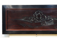 幅2125ミリ!!鯉が波間に顔を出す透かし絵で風情ある長尺漆欄間 EZ2839 在庫1枚