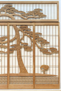 巨木の松と鶴の絵柄で風情ある欄間・書院セット EZ2848 在庫5枚一組