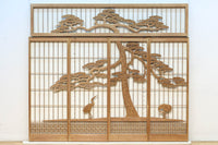巨木の松と鶴の絵柄で風情ある欄間・書院セット EZ2848 在庫5枚一組