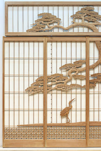 巨木の松と鶴の絵柄で風情ある欄間・書院セット EZ2848 在庫5枚一組
