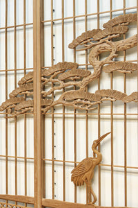 巨木の松と鶴の絵柄で風情ある欄間・書院セット EZ2848 在庫5枚一組