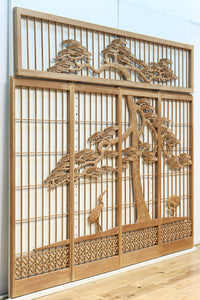 巨木の松と鶴の絵柄で風情ある欄間・書院セット EZ2848 在庫5枚一組