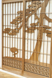 巨木の松と鶴の絵柄で風情ある欄間・書院セット EZ2848 在庫5枚一組