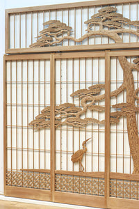 巨木の松と鶴の絵柄で風情ある欄間・書院セット EZ2848 在庫5枚一組