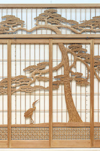 巨木の松と鶴の絵柄で風情ある欄間・書院セット EZ2848 在庫5枚一組