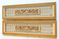 松と鶴の縁起の良い彫刻を描いた窓絵で華やいだ面持ちの彫刻欄間 EZ2868ab 在庫(a:1 b:1)枚