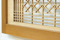 松と鶴の縁起の良い彫刻を描いた窓絵で華やいだ面持ちの彫刻欄間 EZ2868ab 在庫(a:1 b:1)枚