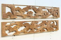 雄々しい鷹が松の木に身を隠す彫刻欄間素材 EZ2871ab 在庫(a:1 b:1)枚