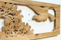 勇ましい鷹と松の縁起の良い絵柄が風格を感じさせる彫刻欄間素材 EZ2883 在庫1枚