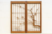梅の木に鶯が羽を休める風景を描いた書院セット EZ2889 在庫2枚一組