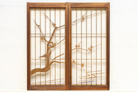 梅の木に鶯が羽を休める風景を描いた書院セット EZ2889 在庫2枚一組