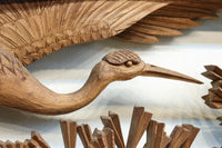 見事な枝ぶりの松と飛翔する鶴の美しい姿を描いた彫刻欄間 EZ2937 在庫1枚