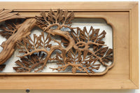 見事な枝ぶりの松と飛翔する鶴の美しい姿を描いた彫刻欄間 EZ2937 在庫1枚