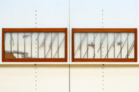 雨の中飛び交う燕の風景が趣き深いスリガラス入り小型欄間セット EZ3127ab 在庫2枚1組