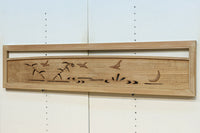 水鳥や月の上品な絵柄で風情漂う木地色欄間 EZ3136ab 在庫(a:1 b:1)枚