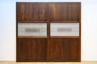 幅938ミリ 縦繁と角麻装飾で格調あるスリガラス入り透かし板戸 F8403 在庫1枚