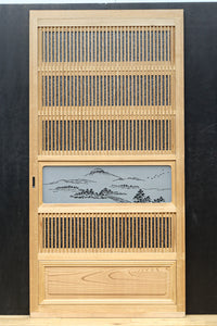 幅900ミリ 富士山の風景柄ガラスで風情ある大阪格子戸 F8407 在庫2枚