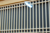 幅912ミリ 縦格子と組子が上品なガラス入り透かし板戸 F8413 在庫2枚