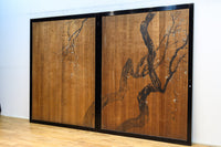 梅と竹の水墨画で和の風情溢れる板絵戸セット F8431 在庫2枚1組