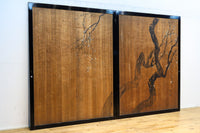 梅と竹の水墨画で和の風情溢れる板絵戸セット F8431 在庫2枚1組