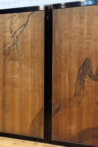 梅と竹の水墨画で和の風情溢れる板絵戸セット F8431 在庫2枚1組