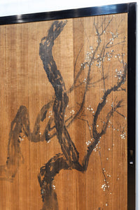 梅と竹の水墨画で和の風情溢れる板絵戸セット F8431 在庫2枚1組