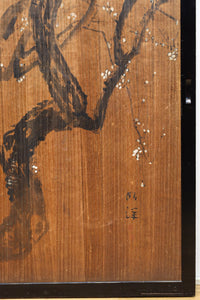 梅と竹の水墨画で和の風情溢れる板絵戸セット F8431 在庫2枚1組