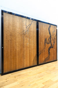 梅と竹の水墨画で和の風情溢れる板絵戸セット F8431 在庫2枚1組