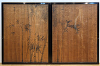 梅と竹の水墨画で和の風情溢れる板絵戸セット F8431 在庫2枚1組