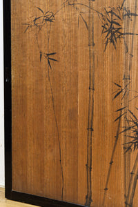 梅と竹の水墨画で和の風情溢れる板絵戸セット F8431 在庫2枚1組