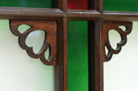 幅817ミリ グリーンカラーの大きな十字枠が目を引くガラス戸 F8523 在庫1枚