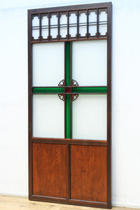 幅817ミリ グリーンカラーの大きな十字枠が目を引くガラス戸 F8523 在庫1枚