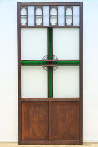 幅817ミリ グリーンカラーの大きな十字枠が目を引くガラス戸 F8523 在庫1枚