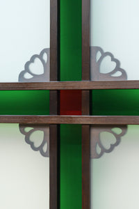 幅817ミリ グリーンカラーの大きな十字枠が目を引くガラス戸 F8523 在庫1枚