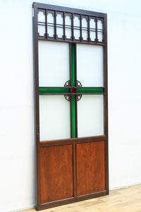 幅817ミリ グリーンカラーの大きな十字枠が目を引くガラス戸 F8523 在庫1枚