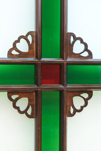 幅633ミリ スリム幅!! グリーンの十字枠で存在感のあるガラス戸 F8524 在庫1枚