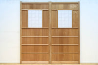 幅840ミリ 障子入りの小窓が風流な片面ワーロン入り上品な柾目板戸 F8551 在庫2枚