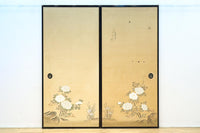 清楚な花模様を描いた丁寧な造りの襖戸 F8563 在庫2枚一組