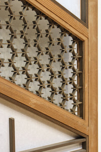 幅925ミリ 三色亀甲網代と組子模様が和モダンに飾るワーロン入り稀少障子戸 F8554 在庫2枚