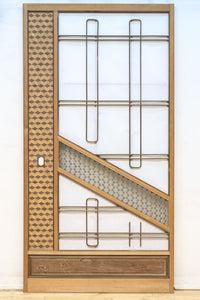 幅925ミリ 三色亀甲網代と組子模様が和モダンに飾るワーロン入り稀少障子戸 F8554 在庫2枚