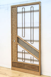 幅925ミリ 三色亀甲網代と組子模様が和モダンに飾るワーロン入り稀少障子戸 F8554 在庫2枚
