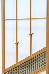 幅925ミリ 三色亀甲網代と組子模様が和モダンに飾るワーロン入り稀少障子戸 F8554 在庫2枚