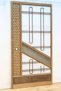 幅925ミリ 三色亀甲網代と組子模様が和モダンに飾るワーロン入り稀少障子戸 F8554 在庫2枚