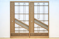 幅925ミリ 三色亀甲網代と組子模様が和モダンに飾るワーロン入り稀少障子戸 F8554 在庫2枚