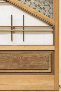 幅925ミリ 三色亀甲網代と組子模様が和モダンに飾るワーロン入り稀少障子戸 F8554 在庫2枚